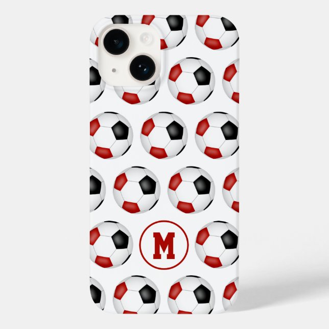 Rote schwarze Fußbälle Sportmuster Case-Mate iPhone Hülle (Rückseite)