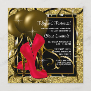 Rote schwarze goldene High Heels Damen Geburtstags Einladung