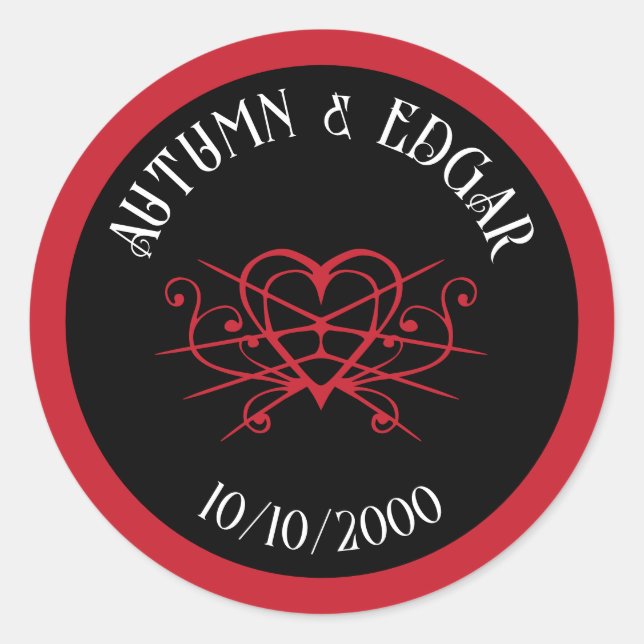 Rote Schwarze Gotische Hochzeit Runder Aufkleber (Vorderseite)