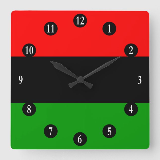Rote, schwarze, grüne afrikanische Flagge Pans, Quadratische Wanduhr (Vorderseite)