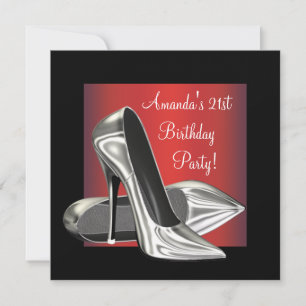 Rote schwarze High Heels für Frauen zum 21. Geburt Einladung