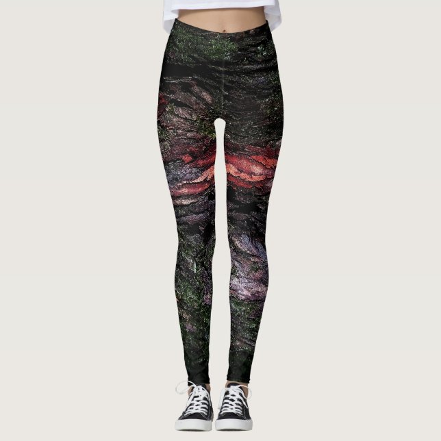 Rote schwarze Holzbäume Leggings (Vorderseite)
