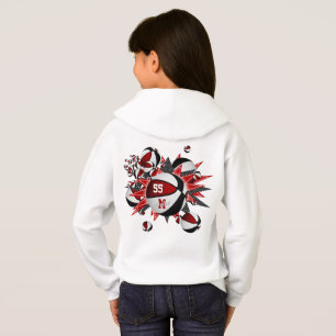 Rote Schwarze Mannschaft Farben Mädchen Basketball Hoodie