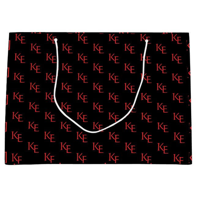 Rote Schwarze Monogram Minimal Gothic Wedding Große Geschenktüte (Vorderseite)