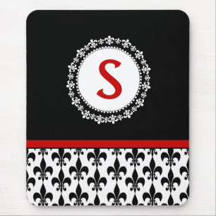 Rote schwarze Monogramm-Lilie Mousepad
