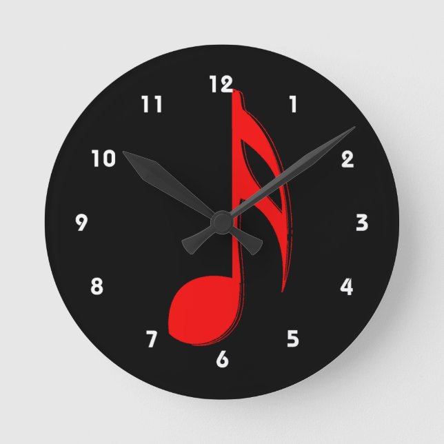 rote schwarze Musik design.png der Achtelnote Runde Wanduhr (Vorderseite)