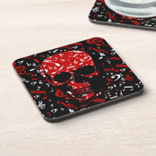 Rote schwarze Musiknoten Totenkopf Getränkeuntersetzer