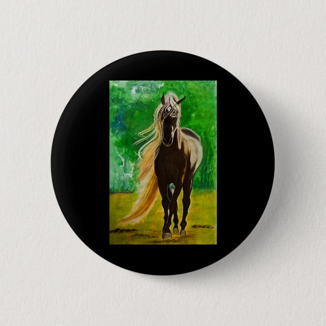 Rote Schwarze Pferde Reiten Reiten Button (Vorderseite)