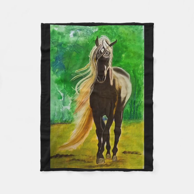 Rote Schwarze Pferde Reiten Reiten Fleecedecke (Vorderseite)