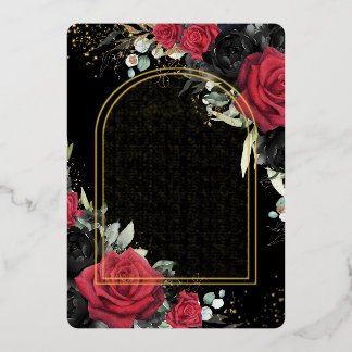 Rote schwarze Rose Floral Quinceñera Save the Date Folieneinladung
