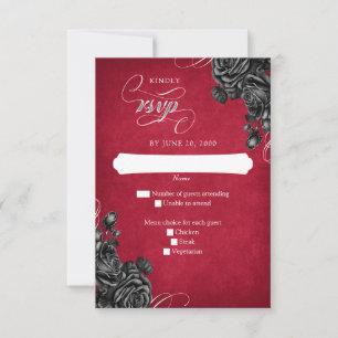 Rote Schwarze Rose Gothic Wedding RSVP Karte
