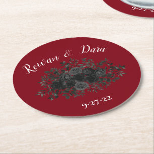 Rote Schwarze Rose Gothic Wedding Runder Pappuntersetzer