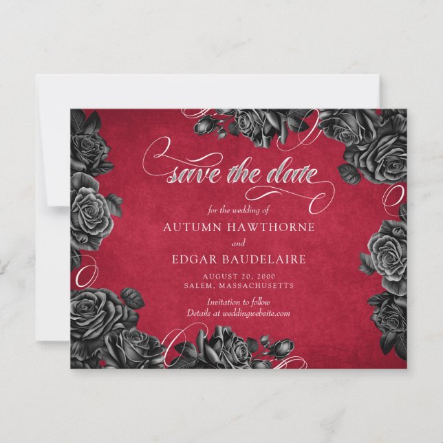 Rote Schwarze Rose Gothic Wedding Save The Date (Vorderseite)