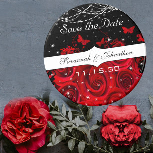 Rote Schwarze Rose Herz Termin unter Sternen Magnet