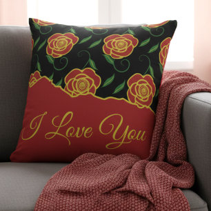Rote schwarze Rosen lieben dich Kissen