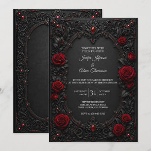 Rote schwarze Spitzen-Hochzeitseinladung Einladung