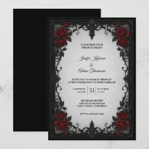Rote schwarze Spitzen-Hochzeitseinladung Einladung