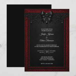 Rote schwarze Spitzen-Hochzeitseinladung Einladung