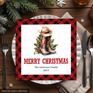 Rote schwarze Tartan-Western-Weihnachtspapier-Serv Serviette