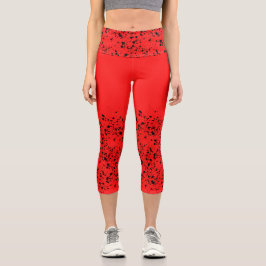 Rote Schwarze Tinte Yoga Capri Leggings