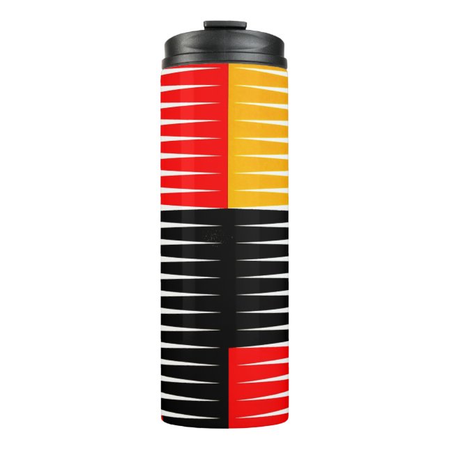 Rote, schwarze und gelbe Bilder Thermosbecher (Vorderseite)