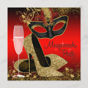 Rote schwarze und goldene Maskenball-Geburtstagsfe Einladung