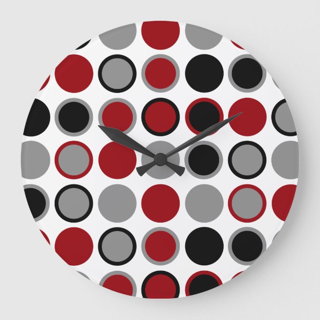 Rote, schwarze und graue Kreise Große Wanduhr (Vorderseite)