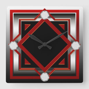Rote schwarze und silberne getonte Wanduhr