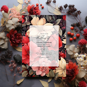 Rote, schwarze und taupe Blumenhochzeit Einladung