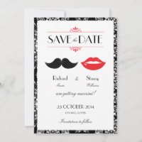 Rote, schwarze und weiße Mustache & Lips Damask Ho