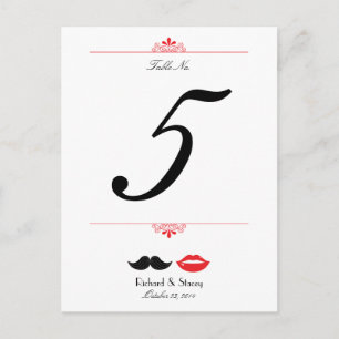 Rote, schwarze und weiße Mustache & Lips Hochzeit Postkarte
