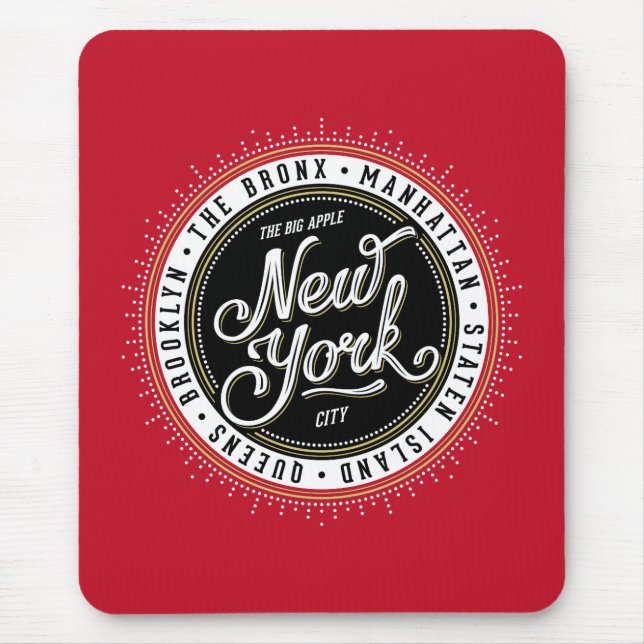 Rote, Schwarze und Weiße New Yorker City-Logo Mousepad (Vorne)