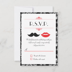 Rote, schwarze und weiße Schleifen & Lippen Damask RSVP Karte