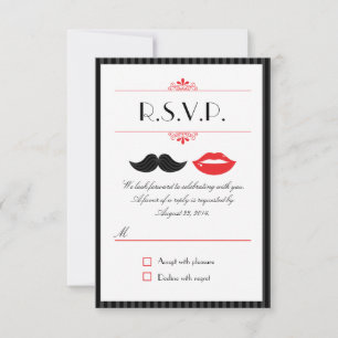 Rote, schwarze und weiße Schleifen & Lips Hochzeit RSVP Karte