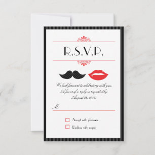 Rote, schwarze und weiße Schnurrbart- und Lippen-H RSVP Karte