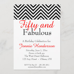 Rote, schwarze und weiße Zickzack Einladung