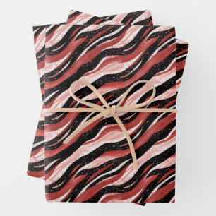 Rote / schwarze / weiße abstrakte Linien Geschenkpapier Set