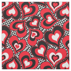 Rote, schwarze, weiße Herzen, Valentinstag . Stoff