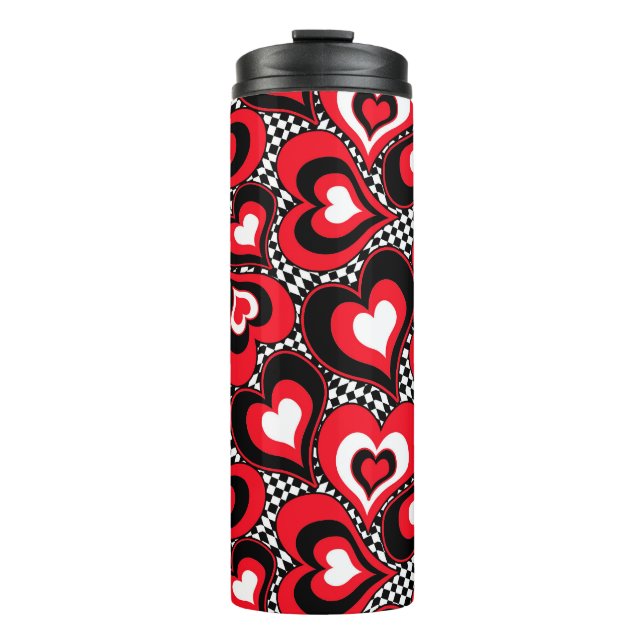 Rote, schwarze, weiße Herzen, Valentinstag . Thermosbecher (Vorderseite)