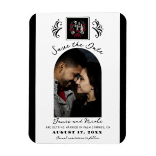 Rote & schwarze weiße Rosen Skelett Termin vormerk Magnet