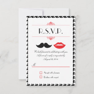 Rote, schwarze & weiße Schnurrbart- und Lippen-Hah RSVP Karte