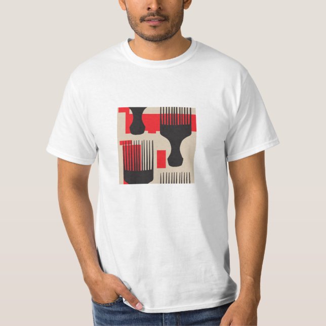 Rote schwarzes Haar-Kammafro-Auswahl T-Shirt (Vorderseite)