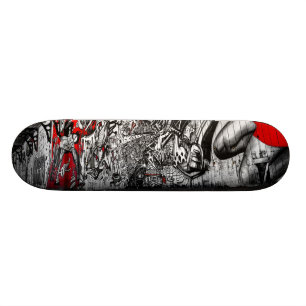 Rote, Schwarzweiss-Straßen-Kunst-Graffiti Skateboard