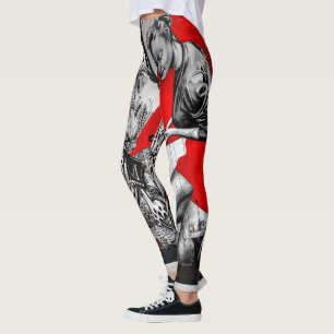 Rote, Schwarzweiss-Straßen-Kunstgraffiti-Leggings Leggings