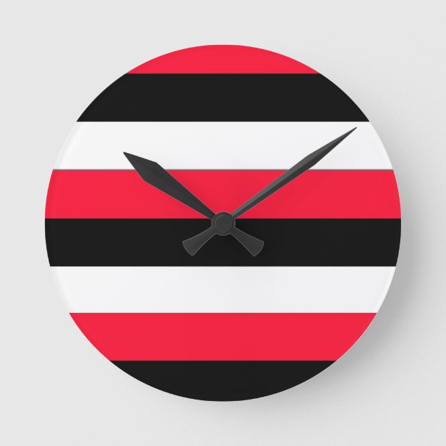 Rote, Schwarzweiss-Streifen Runde Wanduhr (Vorderseite)