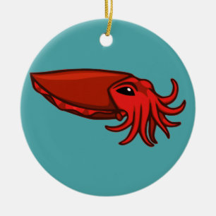 Rote Schwimmen-Kopffüßer Keramik Ornament
