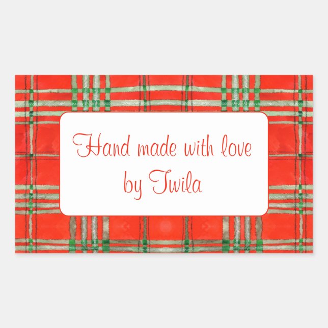 ROTE SCOTT TARTAN-Aufkleber "Hand Made" Rechteckiger Aufkleber (Vorderseite)