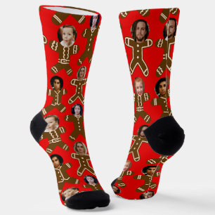 Rote Sechsgesichtige Lebkuchenmenschen Feiertag Socken