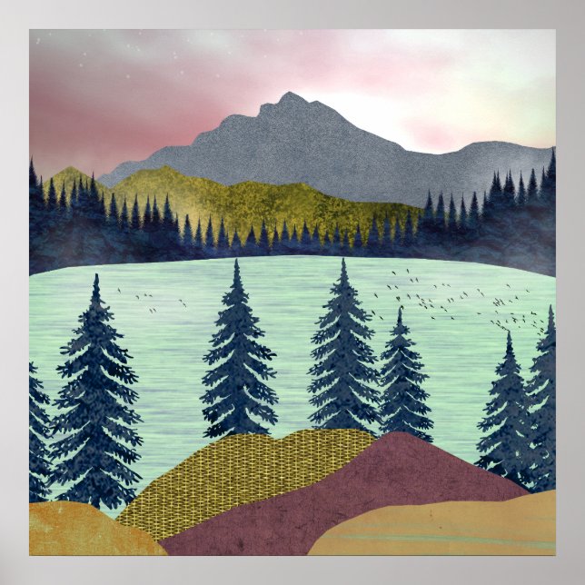 Rote Seenlandschaft Poster (Vorne)