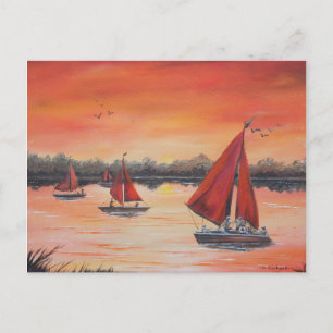 Rote Segel am Sonnenuntergang Postkarte